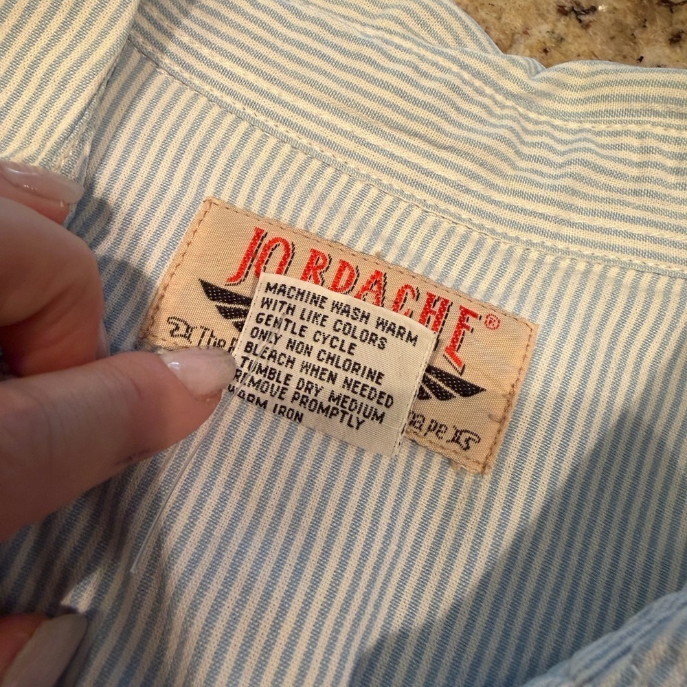 Vintage 90s Y2K Jordache Striped Blue Button Up - Picture 7 of 10